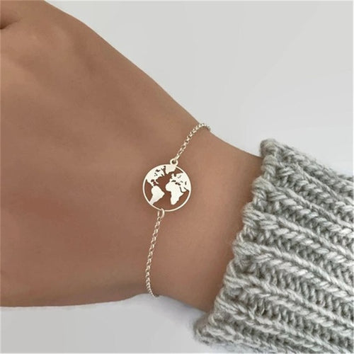 World Map Bracelets For Women Travel Jewellery Rose Gold Chain Friendship Sister Gifts Globe Bracelet Femme BFF - thisusefultips