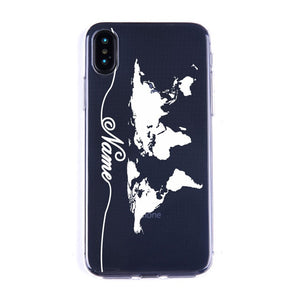 World Map Travel Plans Clear Soft Phone Case For iPhone For iPhone X XS Max 7 8 6 Plus XR Cases DIY Custom Name Line Phone Cover - thisusefultips