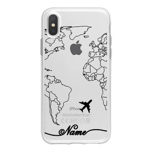 World Map Travel Plans Clear Soft Phone Case For iPhone For iPhone X XS Max 7 8 6 Plus XR Cases DIY Custom Name Line Phone Cover - thisusefultips