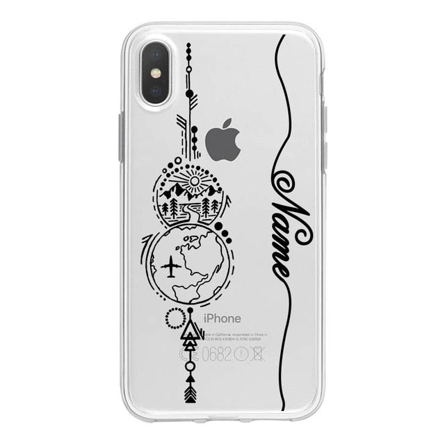 World Map Travel Plans Clear Soft Phone Case For iPhone For iPhone X XS Max 7 8 6 Plus XR Cases DIY Custom Name Line Phone Cover - thisusefultips