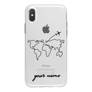 World Map Travel Plans Clear Soft Phone Case For iPhone For iPhone X XS Max 7 8 6 Plus XR Cases DIY Custom Name Line Phone Cover - thisusefultips