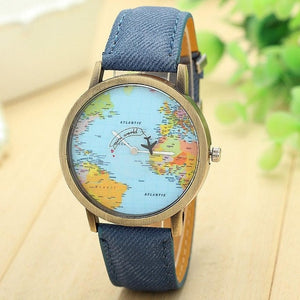 Hot Sale Mini World Fashion Quartz Watch Men Unisex Map Airplane Travel Around The World Women Leather Dress Wrist Watches#5 - thisusefultips