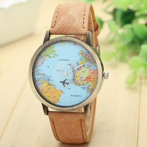 Hot Sale Mini World Fashion Quartz Watch Men Unisex Map Airplane Travel Around The World Women Leather Dress Wrist Watches#5 - thisusefultips