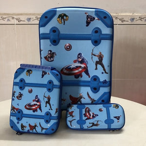 3PCS/set cartoon Spider Man students trolley case kids Climb stairs Luggage Travel stereo suitcase The Avengers child pencil box - thisusefultips