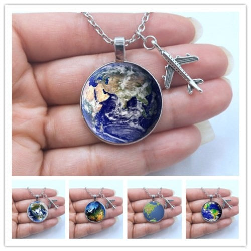 2019 New World Map Necklace Travel Explore Discover Glass Dome Cabachon Plane Charm Pendant Necklace Men Women Gifts - thisusefultips