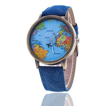 Load image into Gallery viewer, Fashion Global Travel By Plane Map Denim Fabric Band Watch Casual Women Wristwatches Quartz Watch  Relogio Feminino Gift - thisusefultips