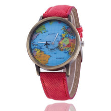 Load image into Gallery viewer, Fashion Global Travel By Plane Map Denim Fabric Band Watch Casual Women Wristwatches Quartz Watch  Relogio Feminino Gift - thisusefultips