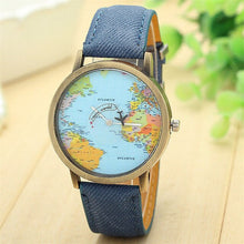 Load image into Gallery viewer, New Fashion Design Global Travel By Plane Map Women Dress Watch hours clock Denim Fabric Band Wristwatches 80709 - thisusefultips